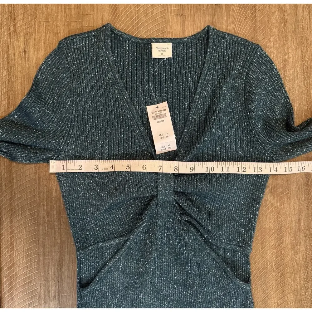 NWT Abercrombie & Fitch Teal Sparkle Knot Front Mini Dress Size Medium NEW $90